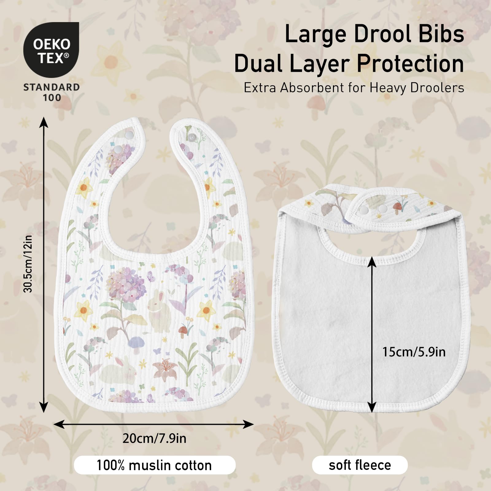 GLLQUEN BABY flower-printed bibs showcase stylish, versatile designs for daily use.