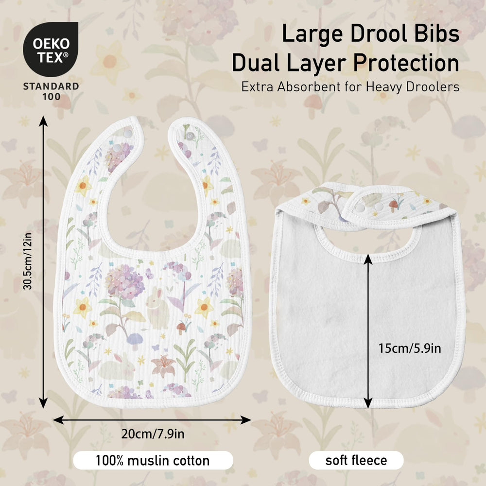 GLLQUEN BABY flower-printed bibs showcase stylish, versatile designs for daily use.