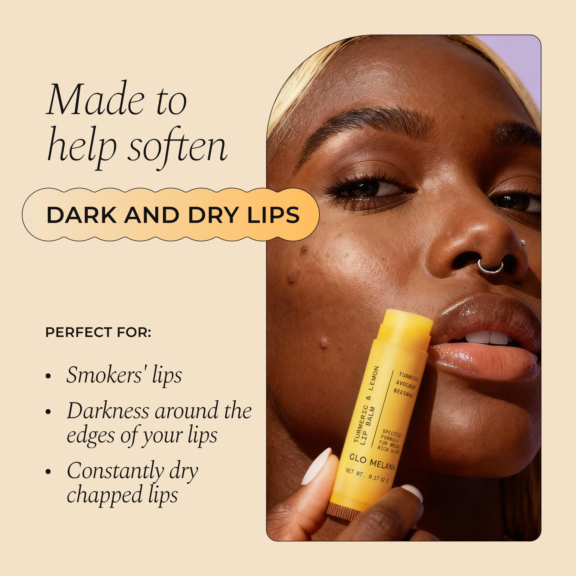 Glo Melanin close-up of lips showing natural brightness and nourishment.