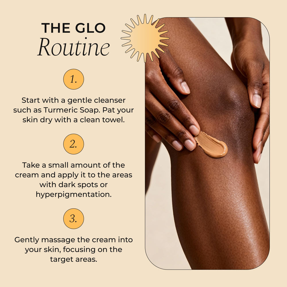 Glo Melanin application on knee area for even tone