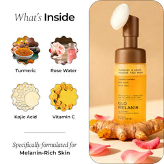 Glo Melanin kojic acid helping target uneven tone during daily cleansing.