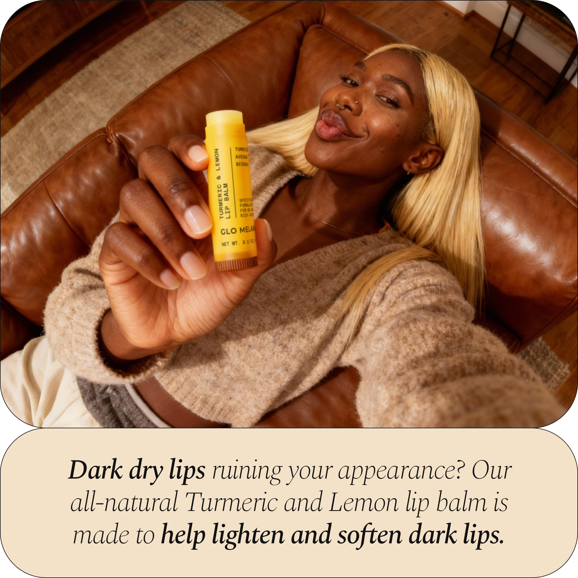 Glo Melanin lemon oil nourishes lips with daily hydration.