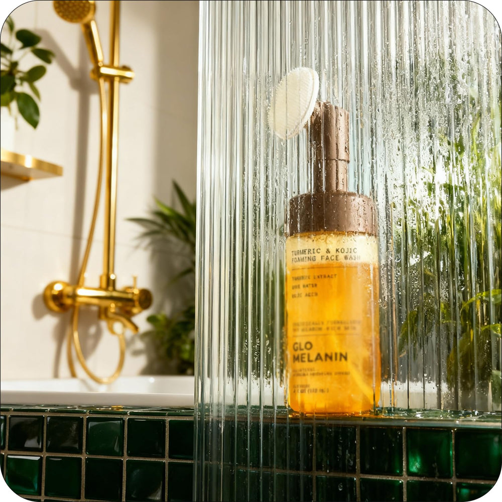 Glo Melanin natural ingredients rose water and aloe soothe while cleansing.