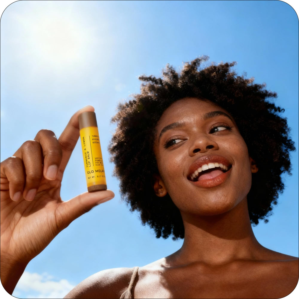Glo Melanin organic balm formula supports natural lip care.