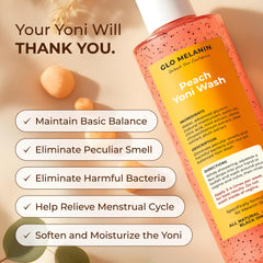 Glo Melanin Peach Yoni Wash Aloe Vera ingredient for soothing moisture.