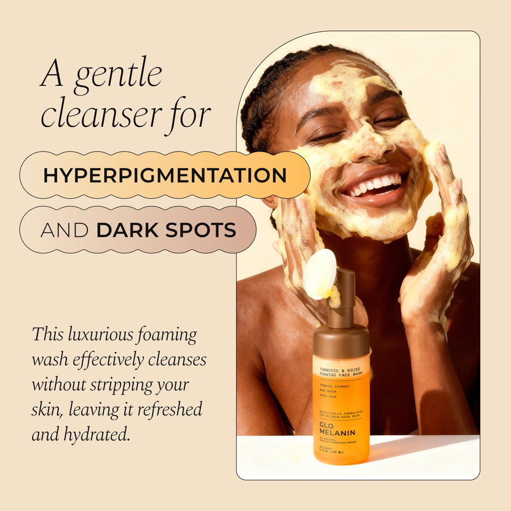 Glo Melanin rose-water infused foam close-up for soothing hydration during cleansing.