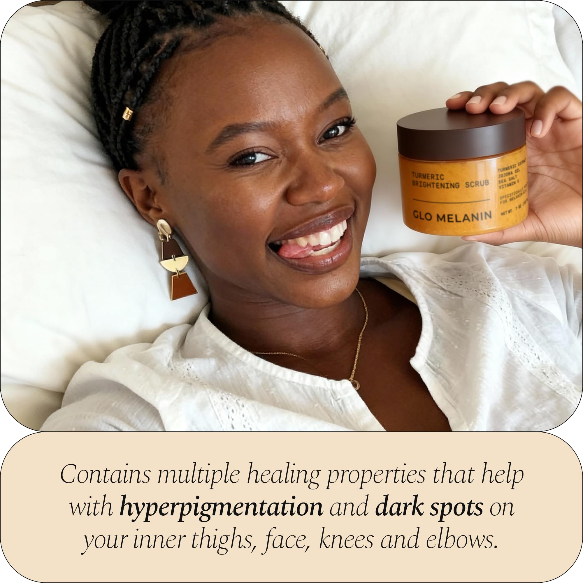 Glo Melanin turmeric scrub for bikini area showing targeted exfoliation.