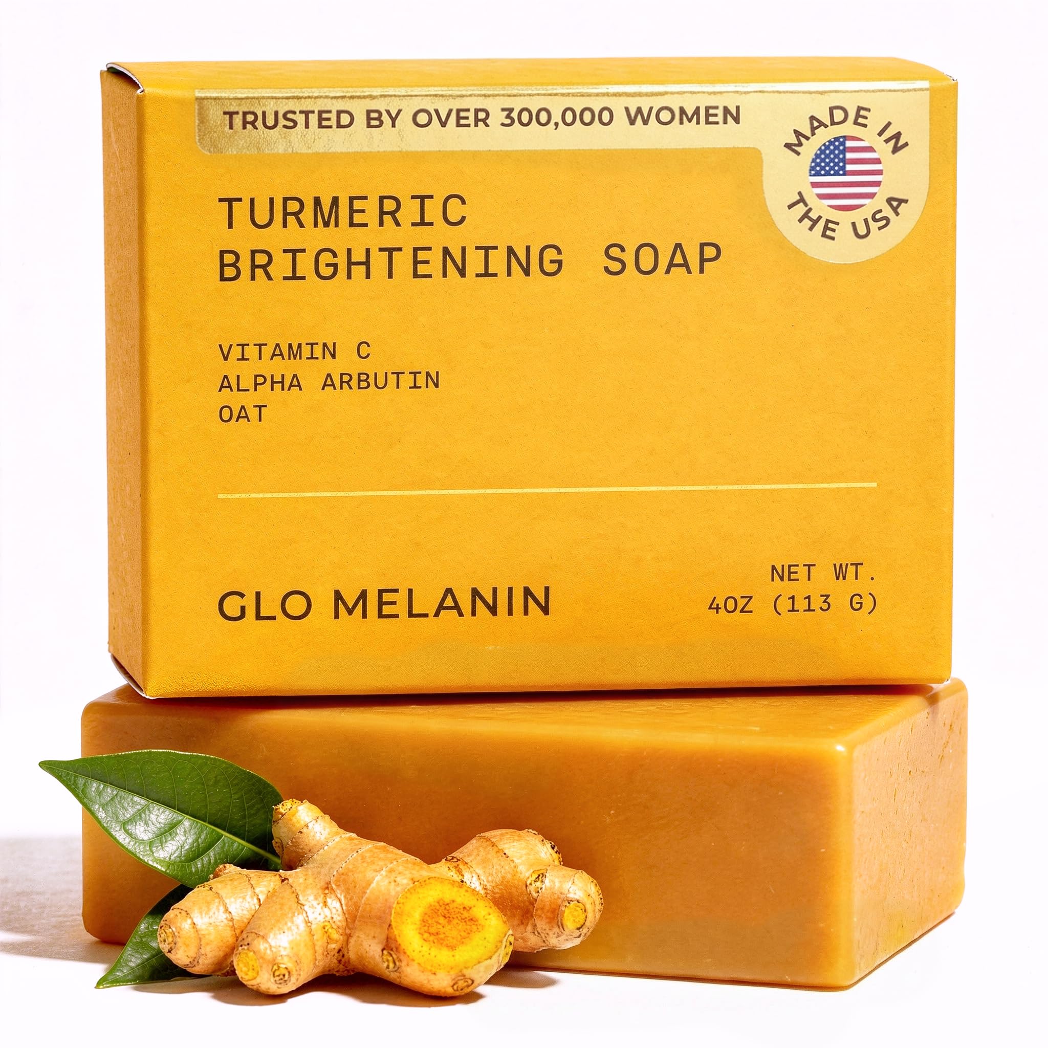 Glo Melanin turmeric soap face application for gentle cleansing and brightening.