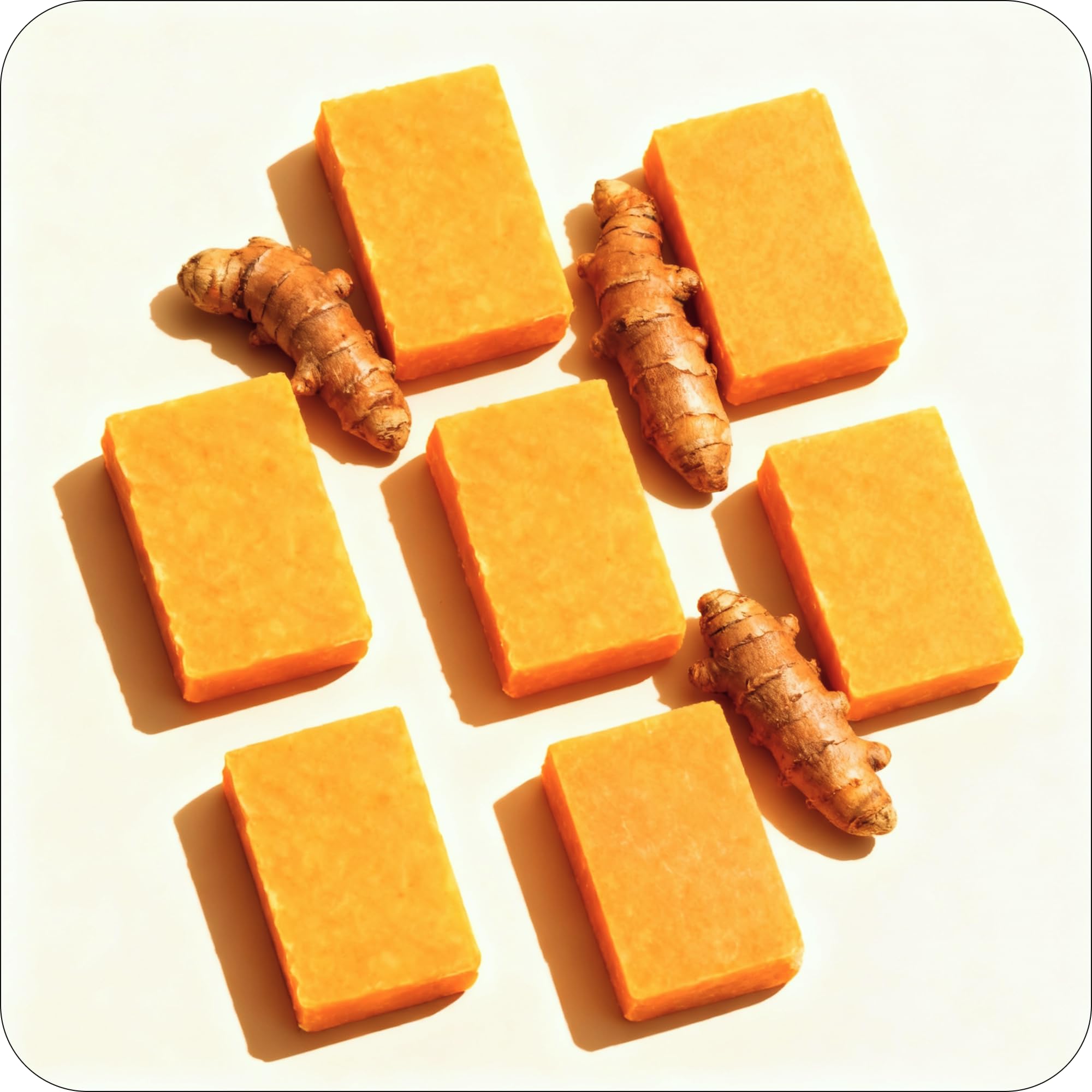 Packaging photo of Glo Melanin turmeric soap showcasing brand story.