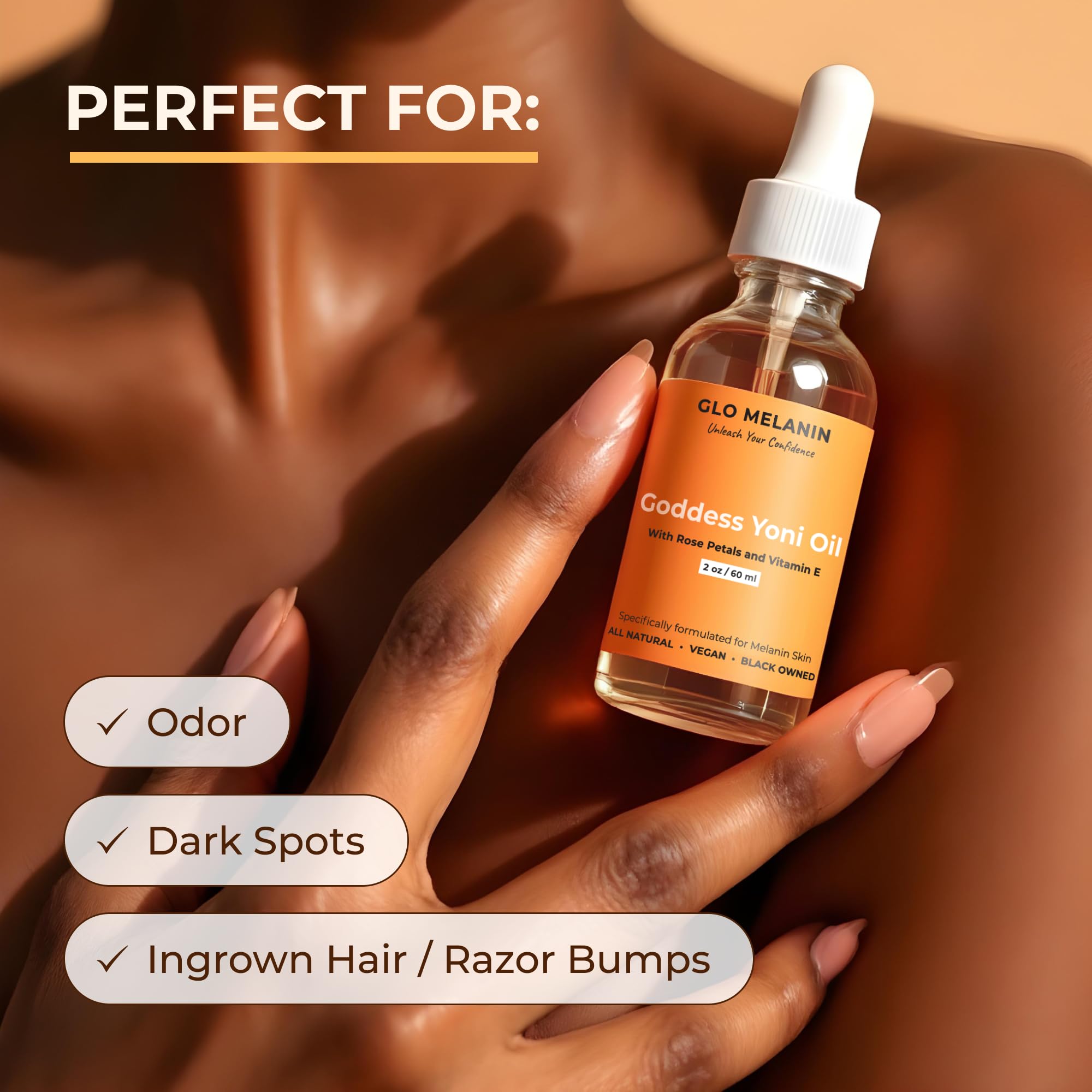 Glo Melanin Yoni Oil Wash features almond oil for hydrating care