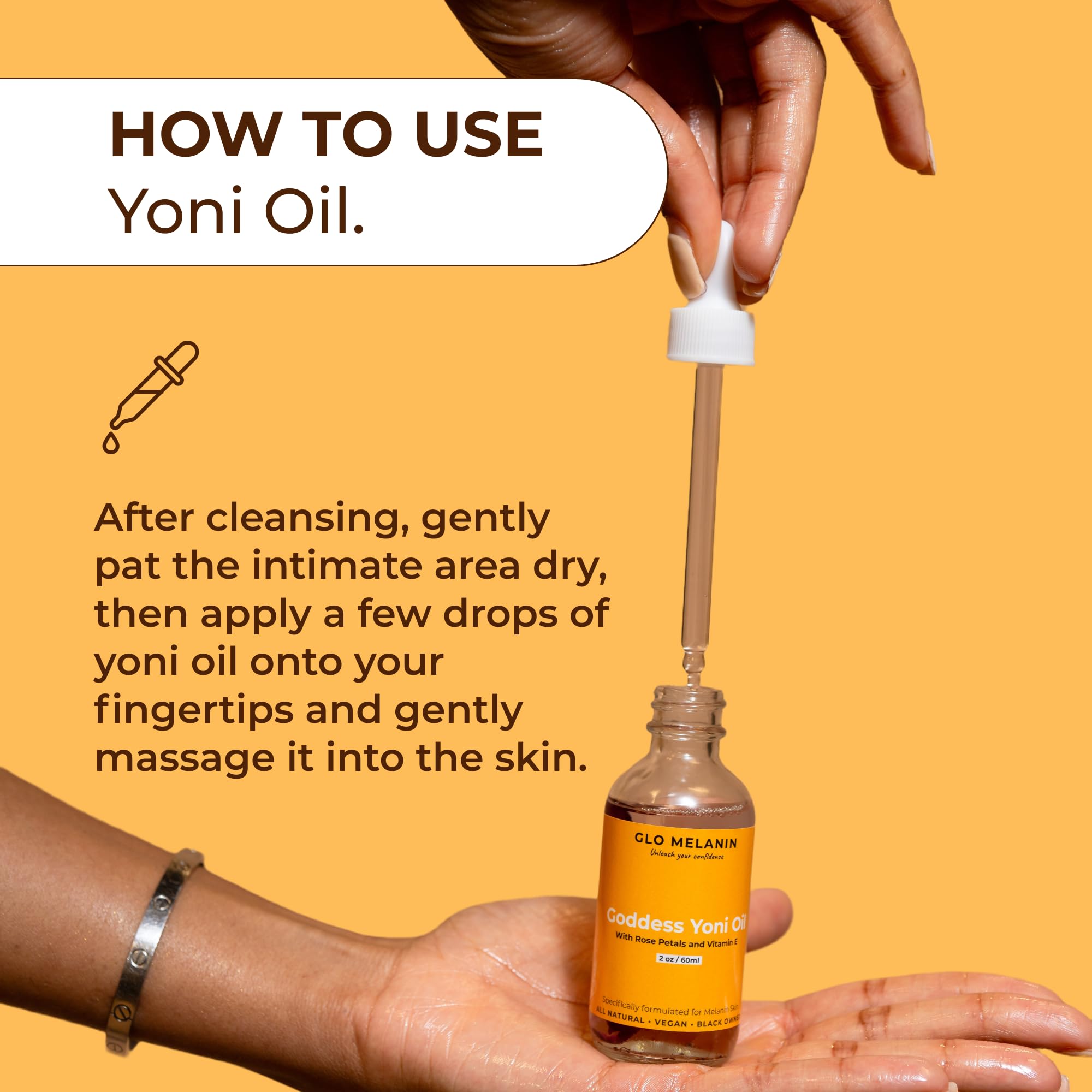 Glo Melanin Yoni Oil Wash rose-petal close-up highlights natural scent