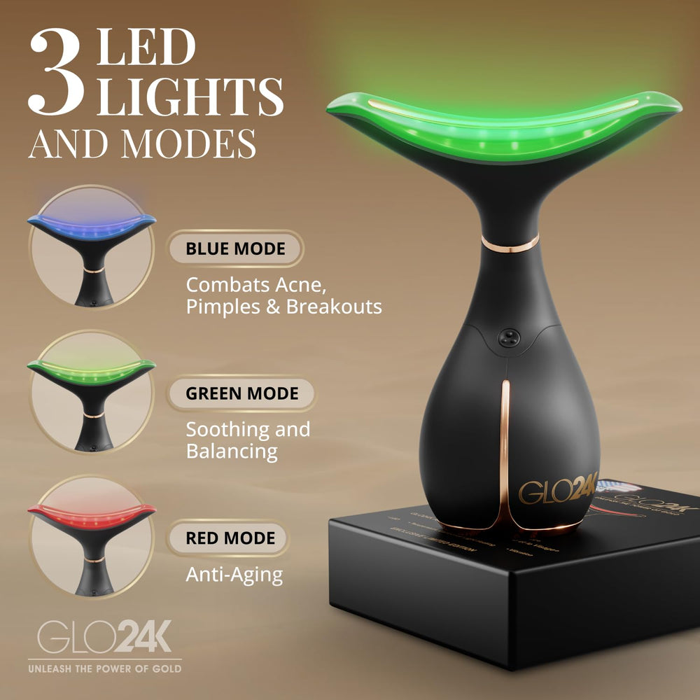 GLO24K LED vibration massage enhances skincare routine