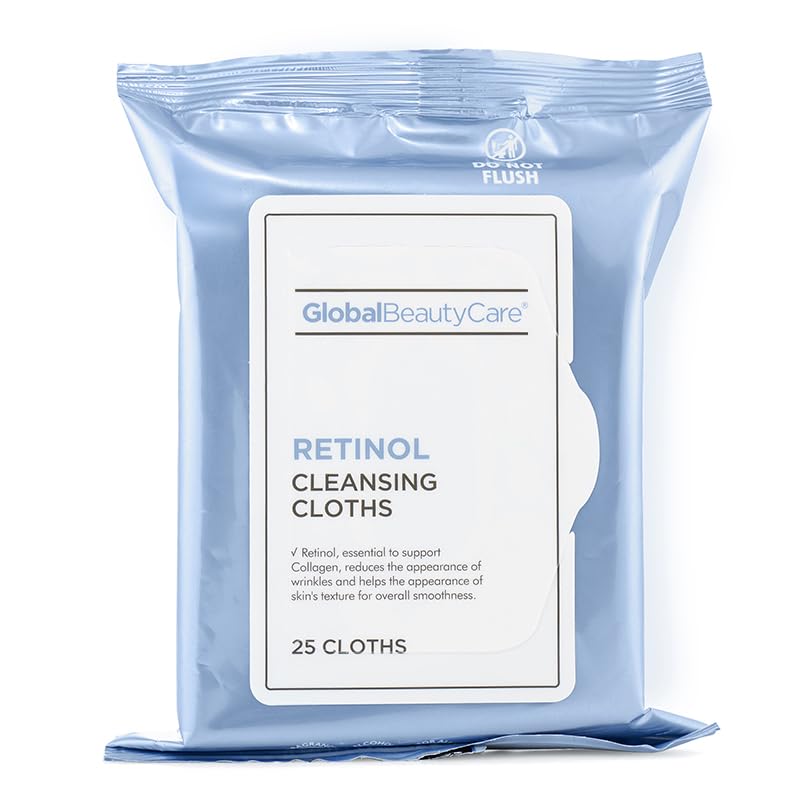 Global Beauty Care Retinol Cleansing Wipes in use for on-the-go cleansing and hydration.