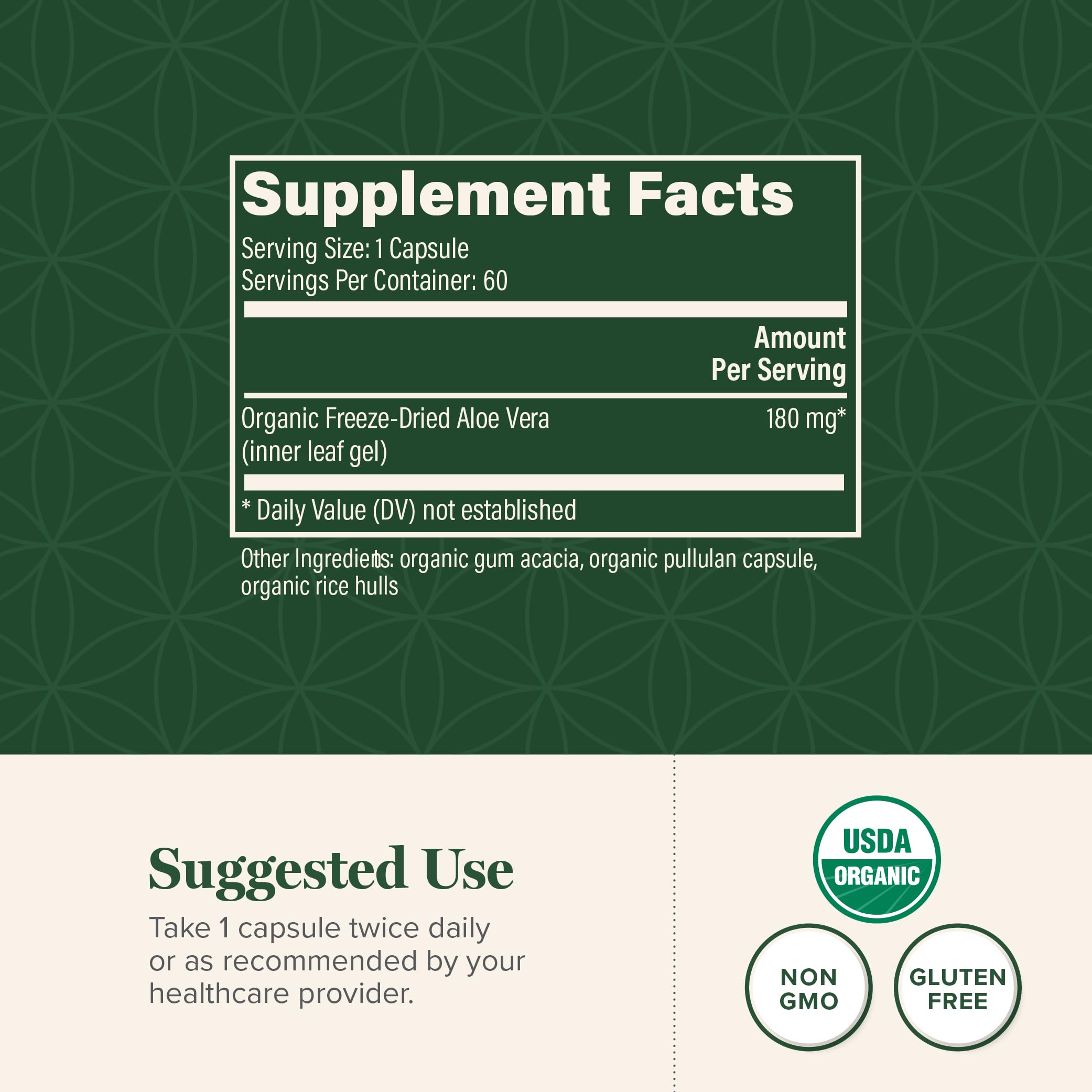 Global Healing Center Aloe Vera bottle pour supports easy daily intake.