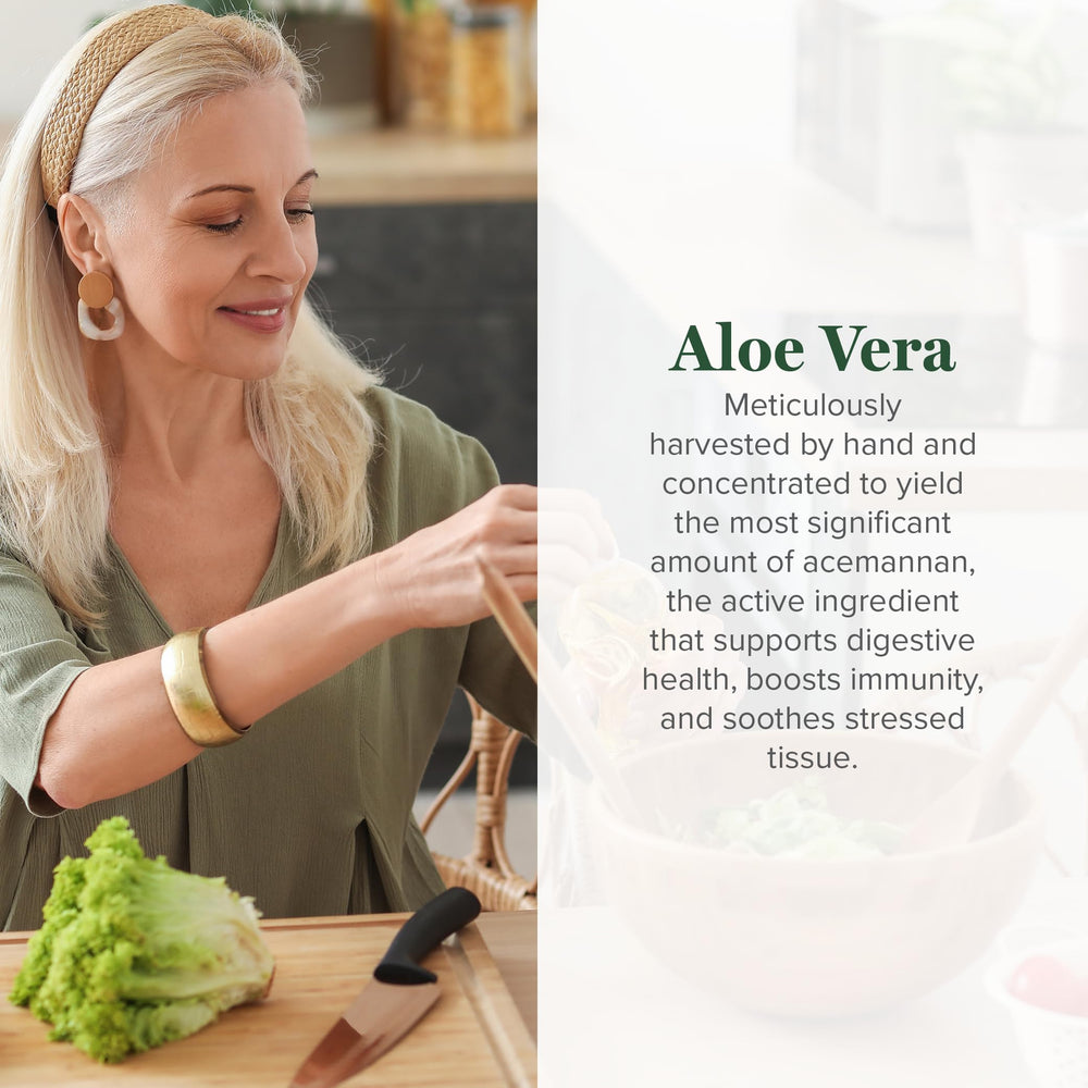 Global Healing Center Aloe Vera capsules close-up shows concentrated acemannan.
