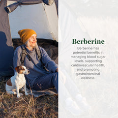 Close-up of Global Healing Center berberine capsules showing potency