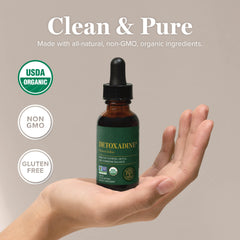 Detoxadine bottle pour demonstrating easy daily administration.