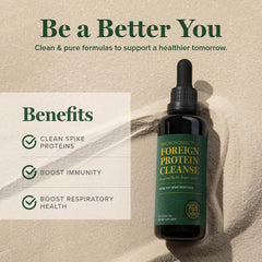 Global Healing Center Foreign Protein Cleanse dropper bottle shown for easy dosing and application.