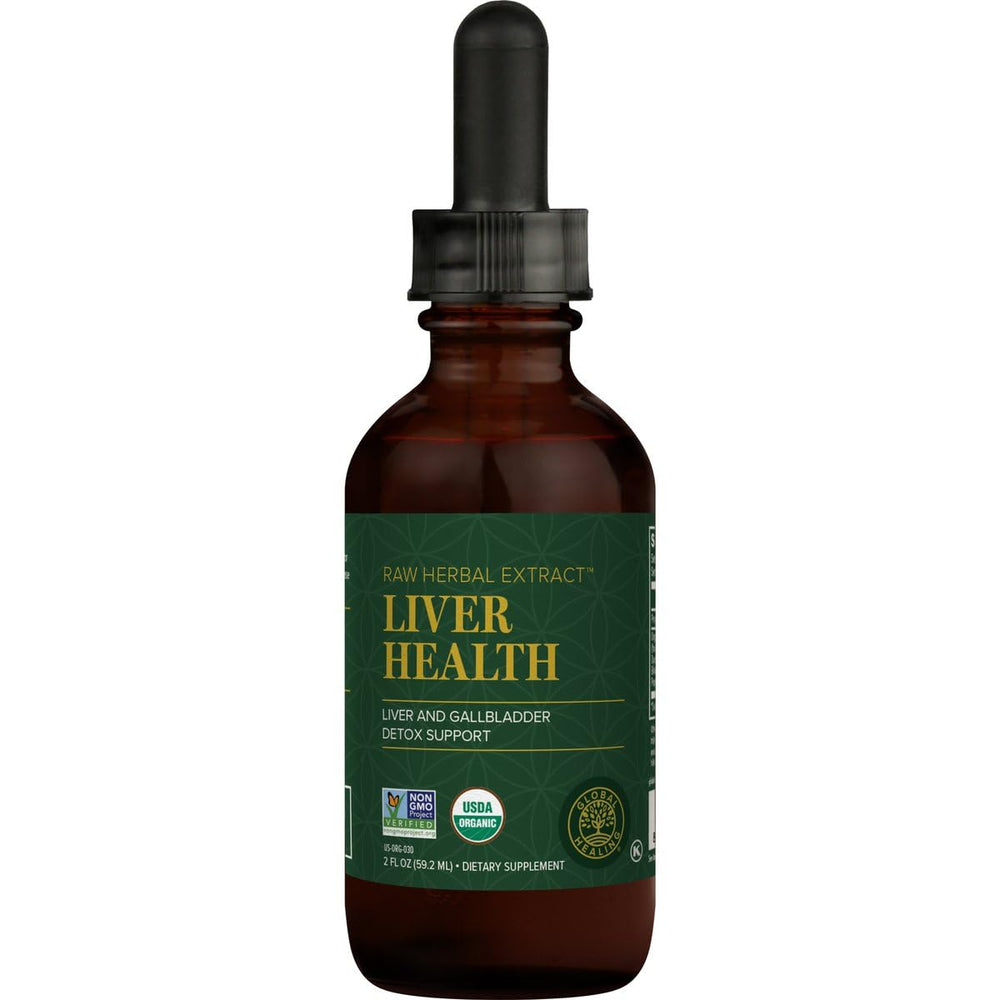 Global Healing Center Liver Health bottle with label signaling detox support.