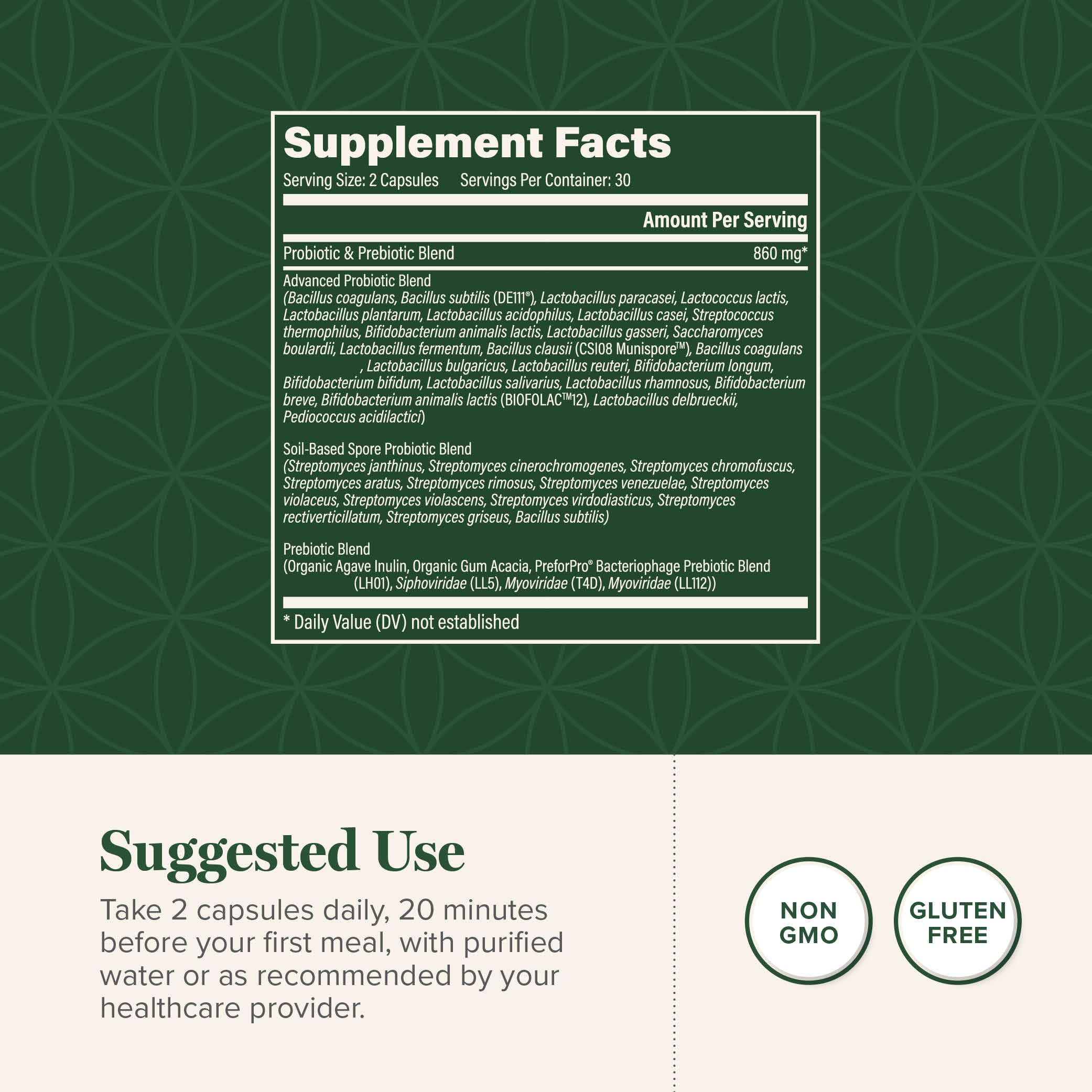 Close-up of Global Healing Center Ultimate Probiotic capsules for everyday digestion