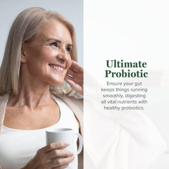 Label on Global Healing Center Ultimate Probiotic showing strain variety and potency
