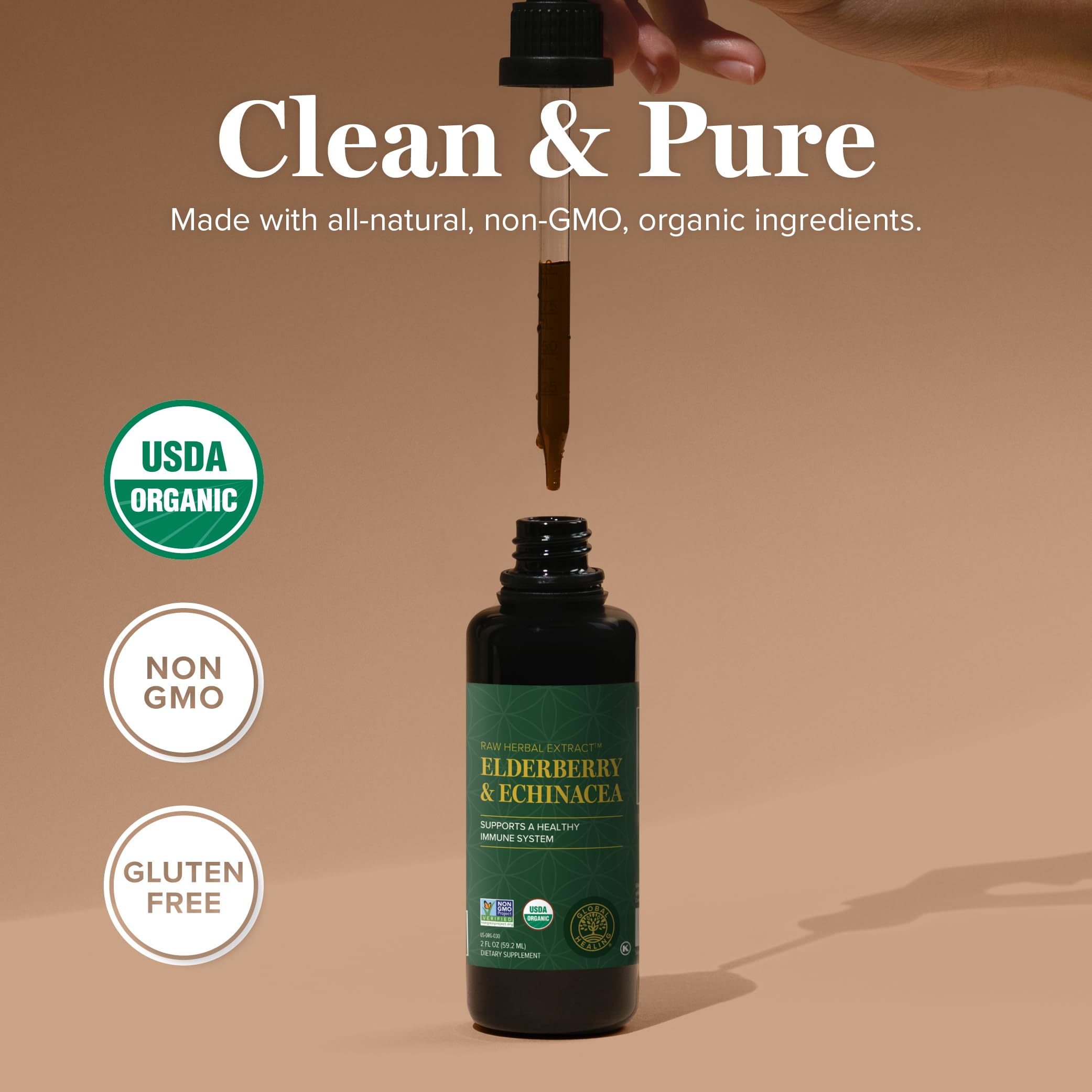Global Healing Center USDA Organic label on elderberry echinacea blend.