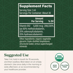 Global Healing Center Vitamin B12 Sublingual label closeup shows organic vegan formula.