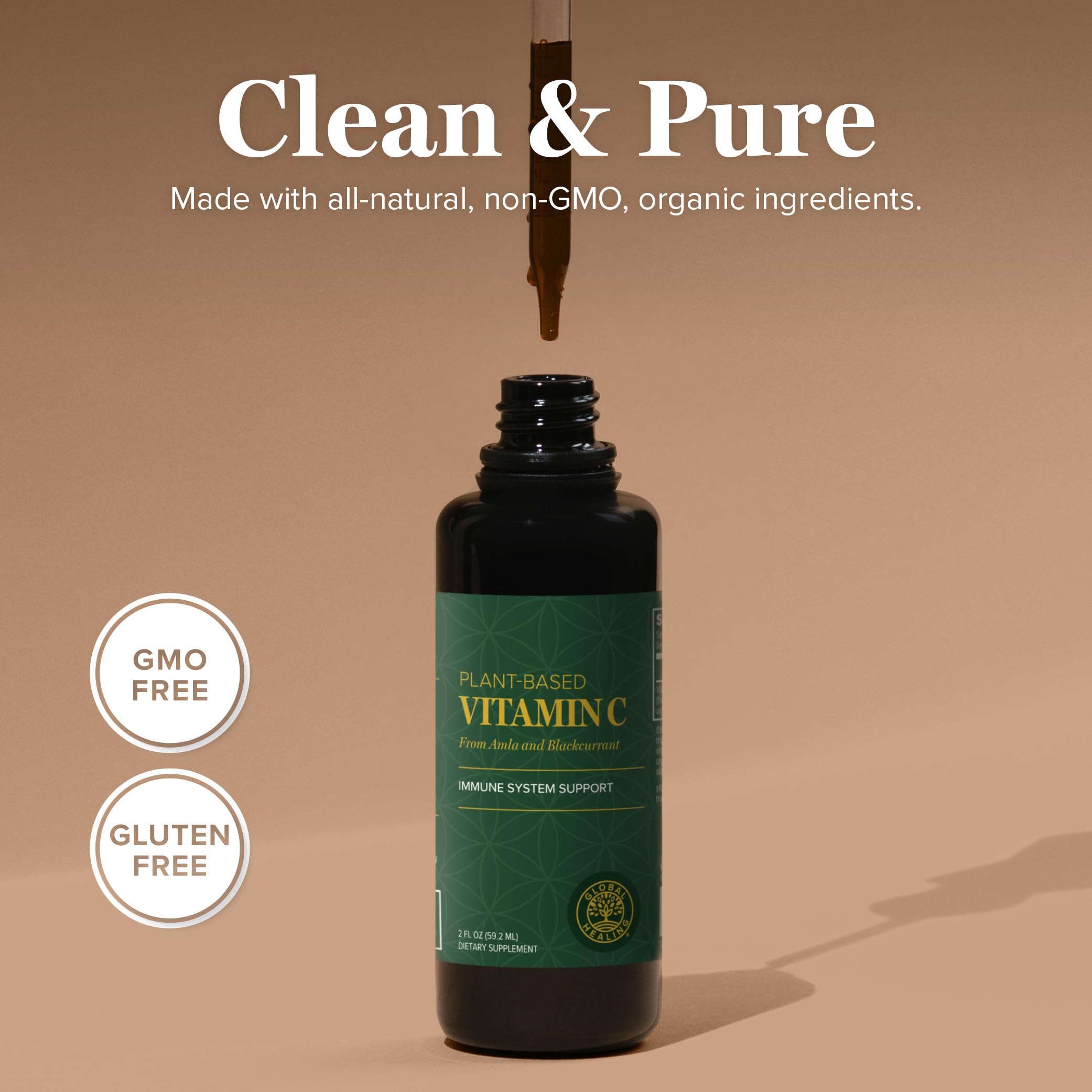 Vitamin C bottle made in USA with citrus accents.