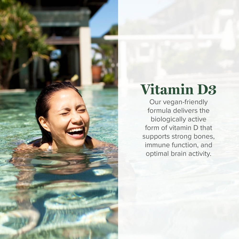 Global Healing Center Vitamin D3 bottle back label with vegan ingredients and directions.
