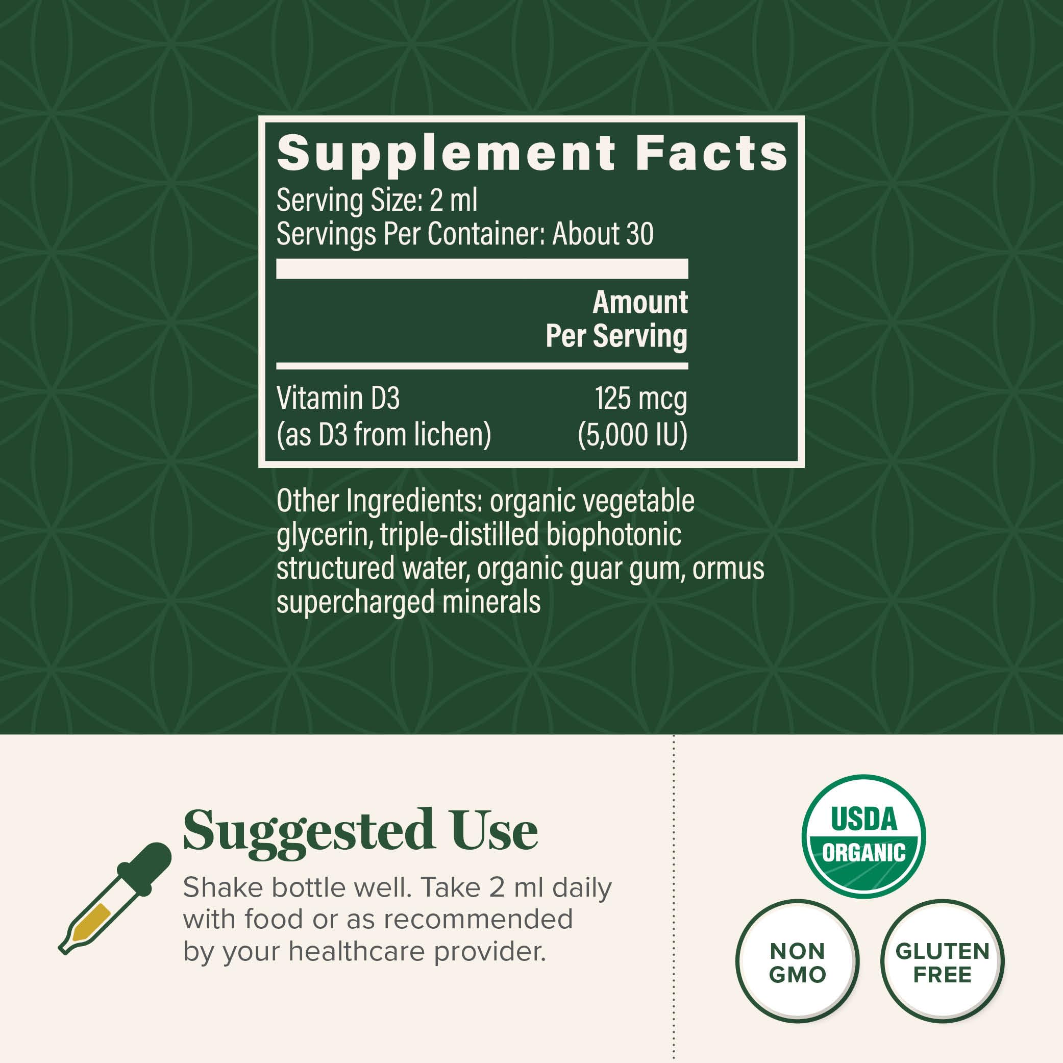 Global Healing Center Vitamin D3 dropper dispensing liquid for mood and energy.