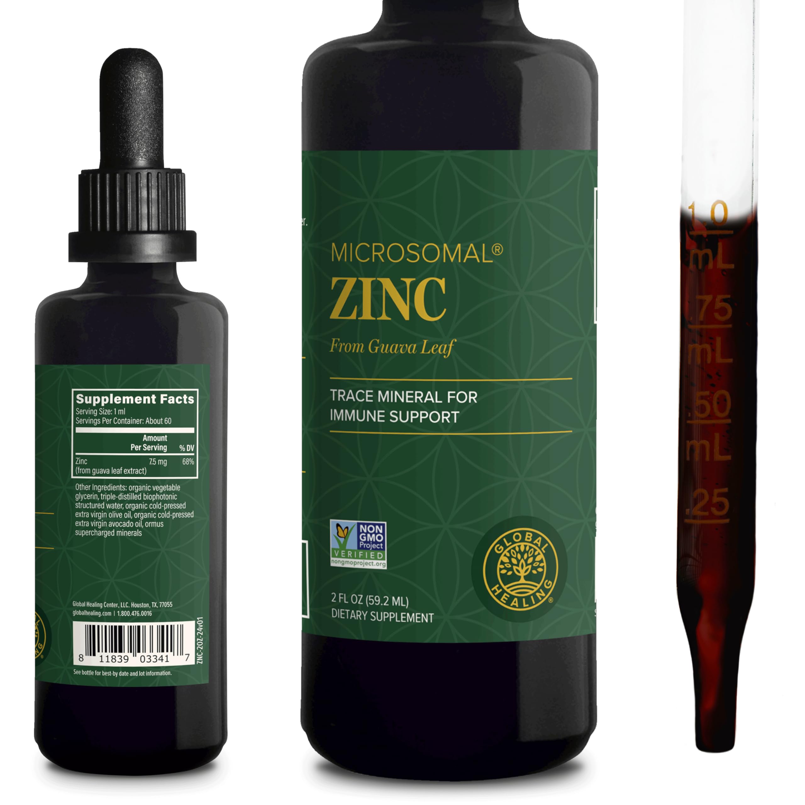 Global Healing Center Zinc Liquid bottle with organic formula for immune support