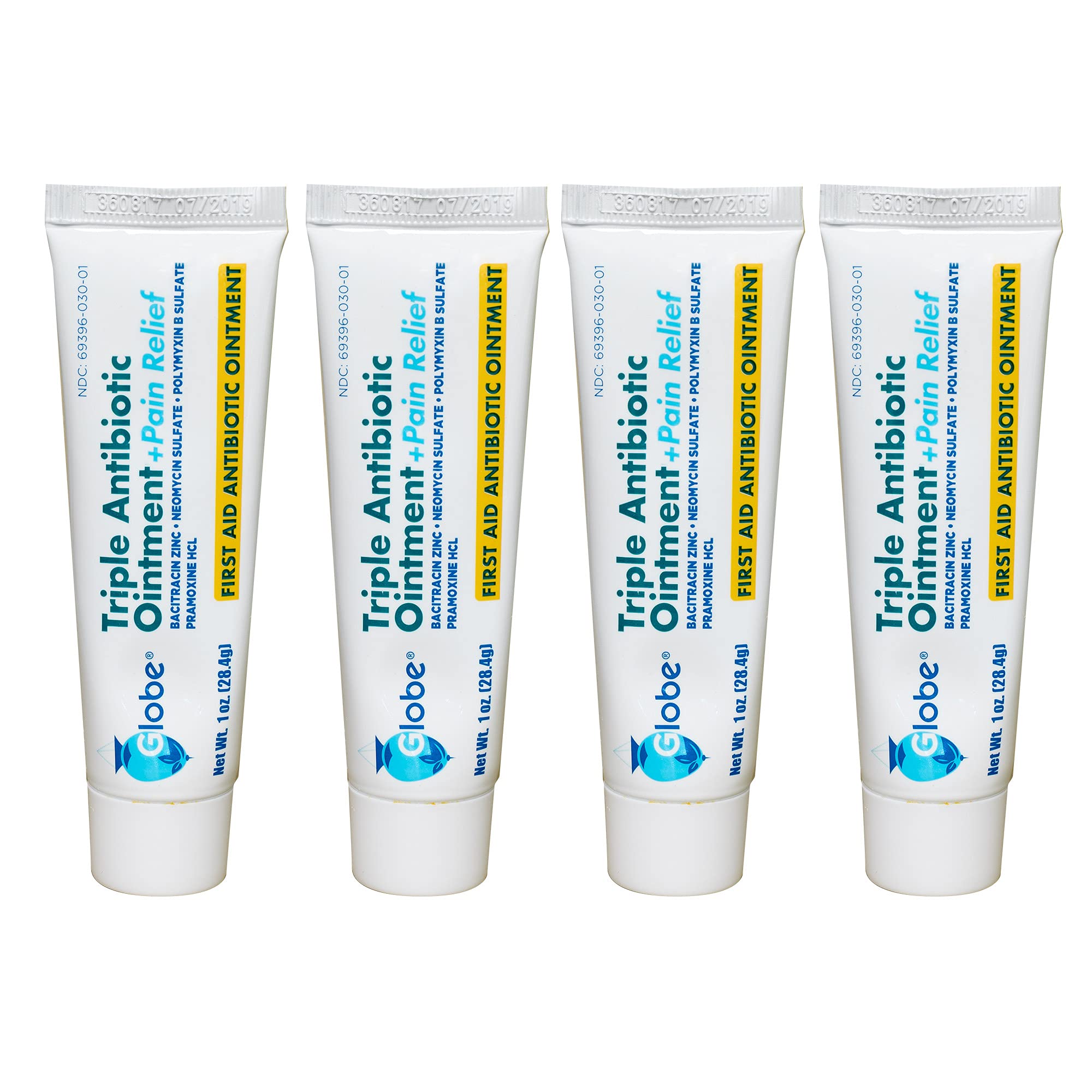 Globe 4-pack dual-action ointment tubes for reliable wound care on the go.