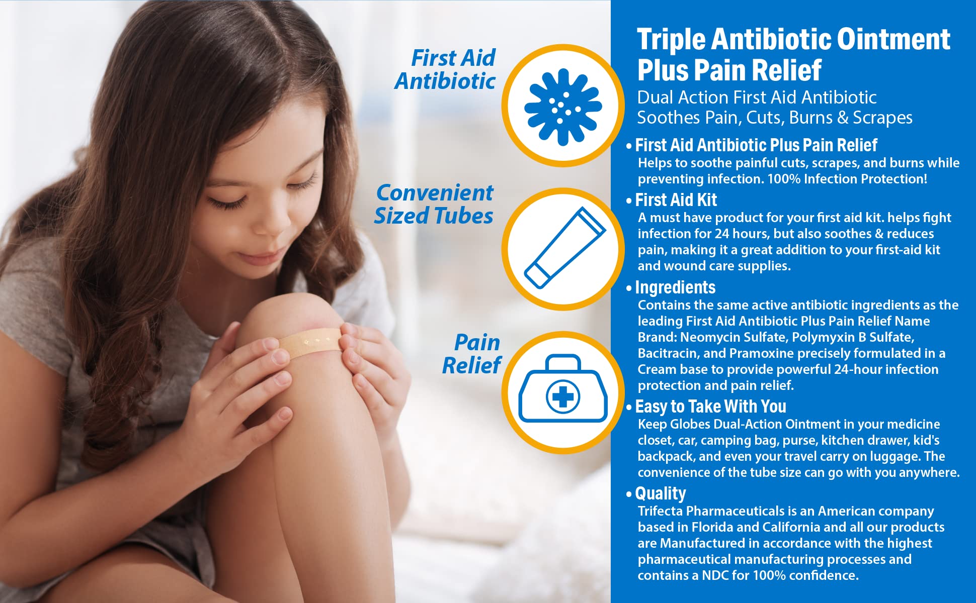 Globe active ingredients label highlights neomycin, polymyxin, and bacitracin.