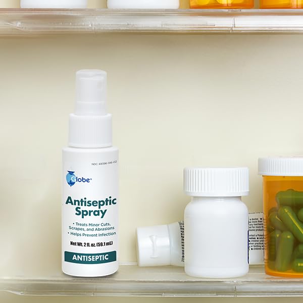 Globe antiseptic spray in a travel bag for on-the-go use