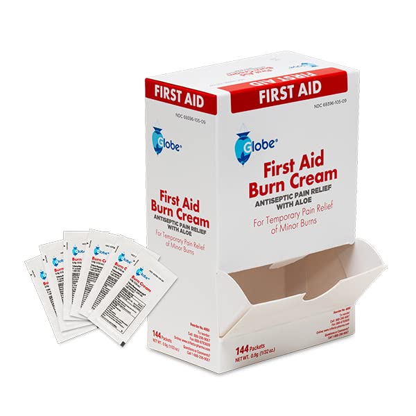 Globe Burn Cream packet usage shows portable on-the-go first aid.
