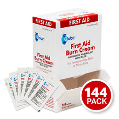 Globe First Aid Burn Cream Box 144 emphasizes bulk supply for households.