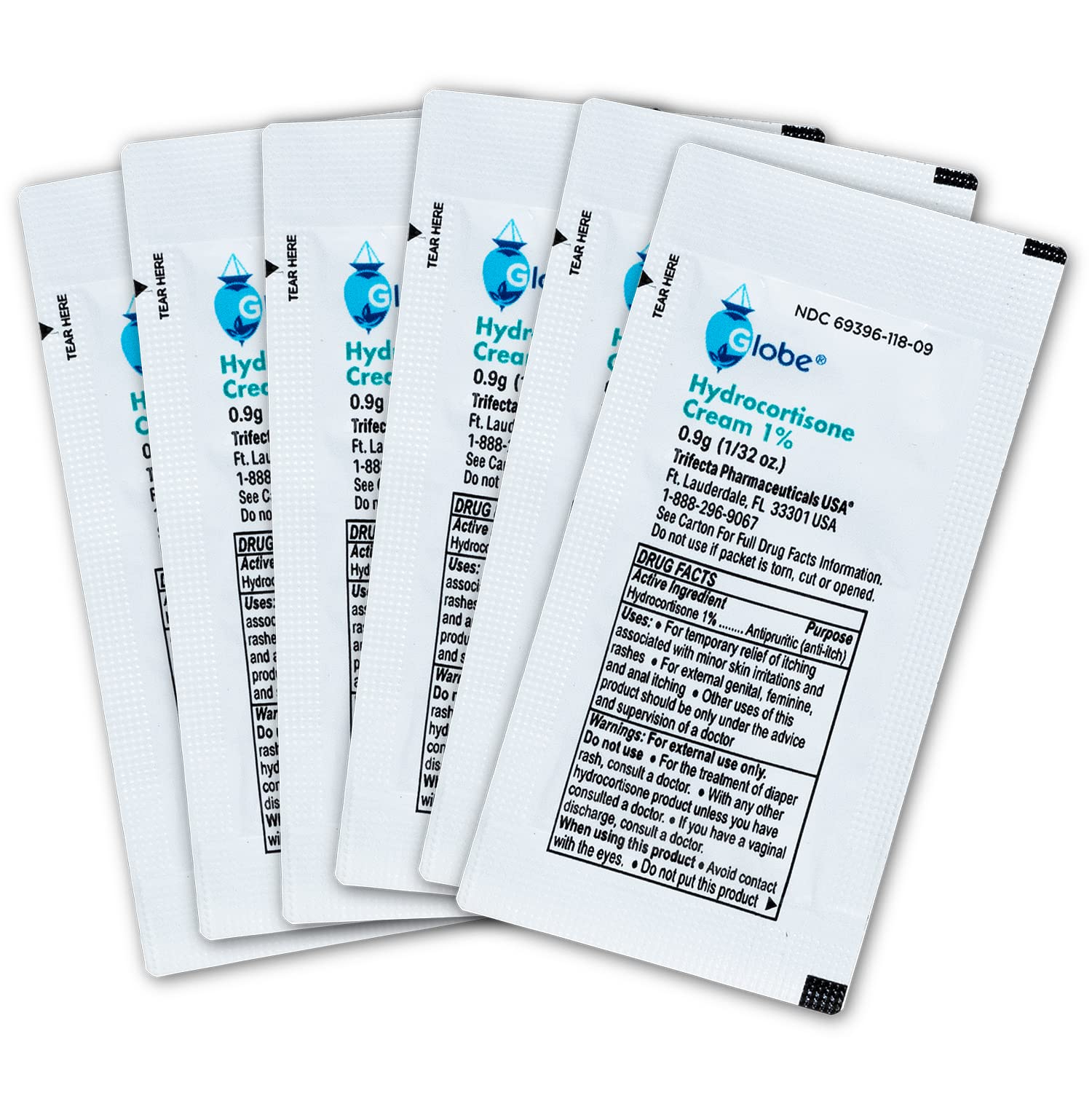 Globe Hydrocortisone back panel lists ingredients and usage