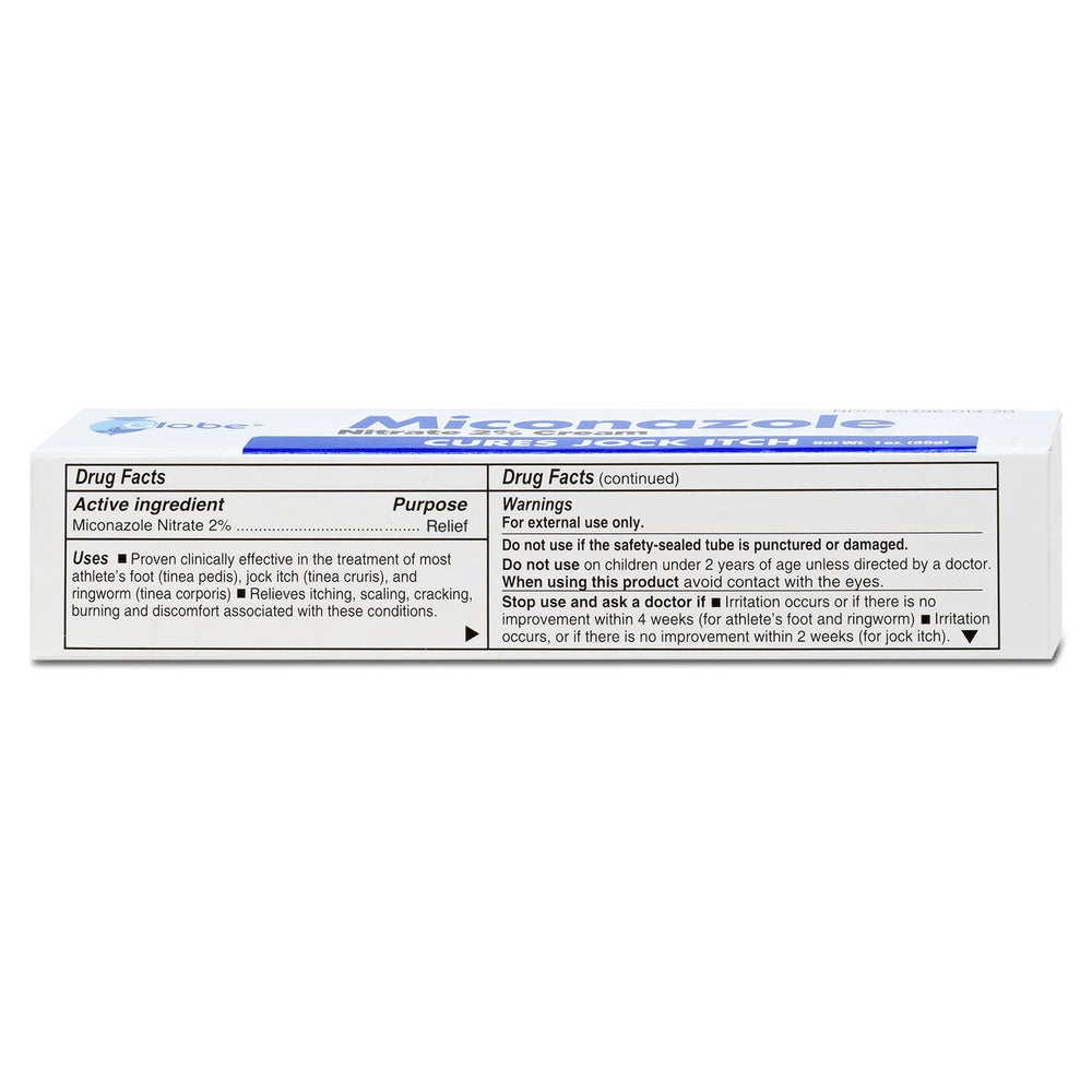 Globe Miconazole cream ingredients list emphasizes 2% active ingredient