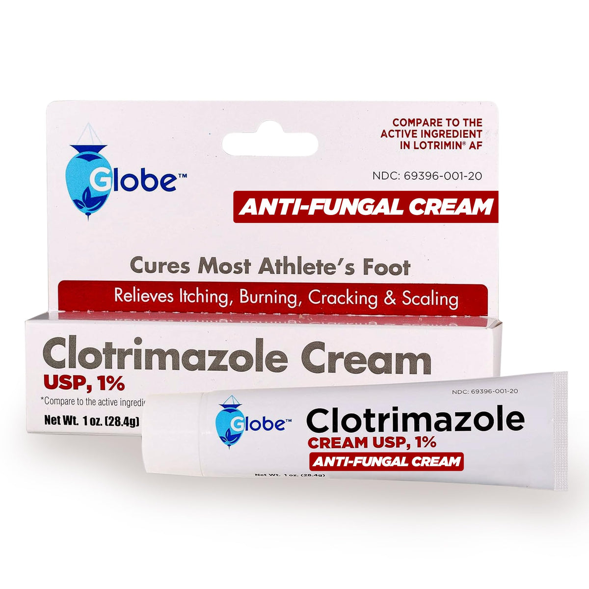 Globe Pharmacy Globe Clotrimazole 1% cream bottle close-up for fast itch relief