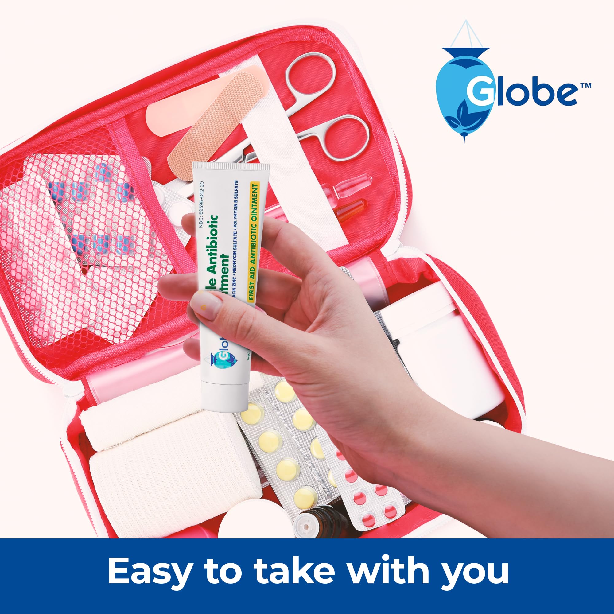 Globe Triple Antibiotic Ointment in a first-aid kit for quick access