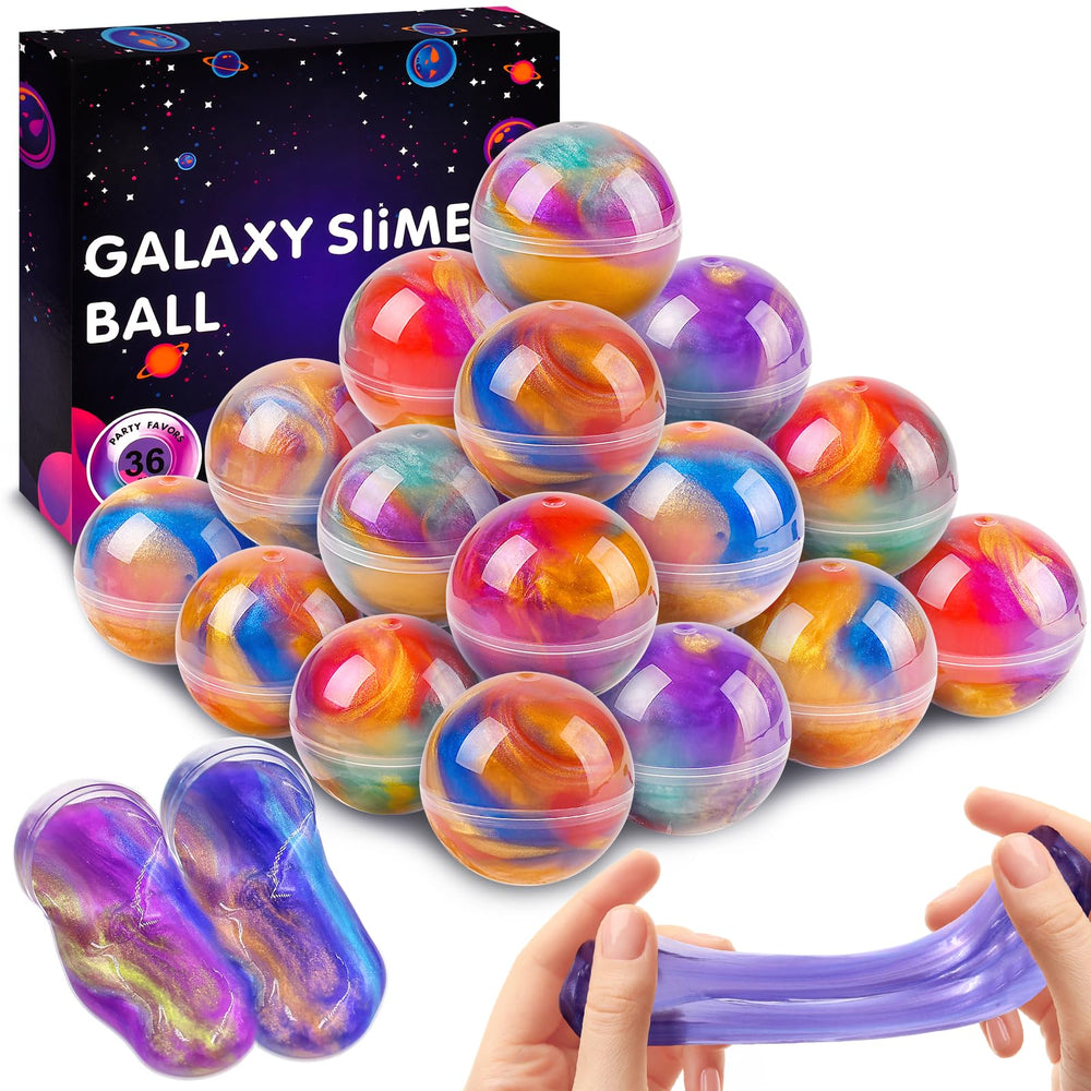 Glompgz Galaxy Slime Ball Kit box with 36 packs, vibrant colors for play.
