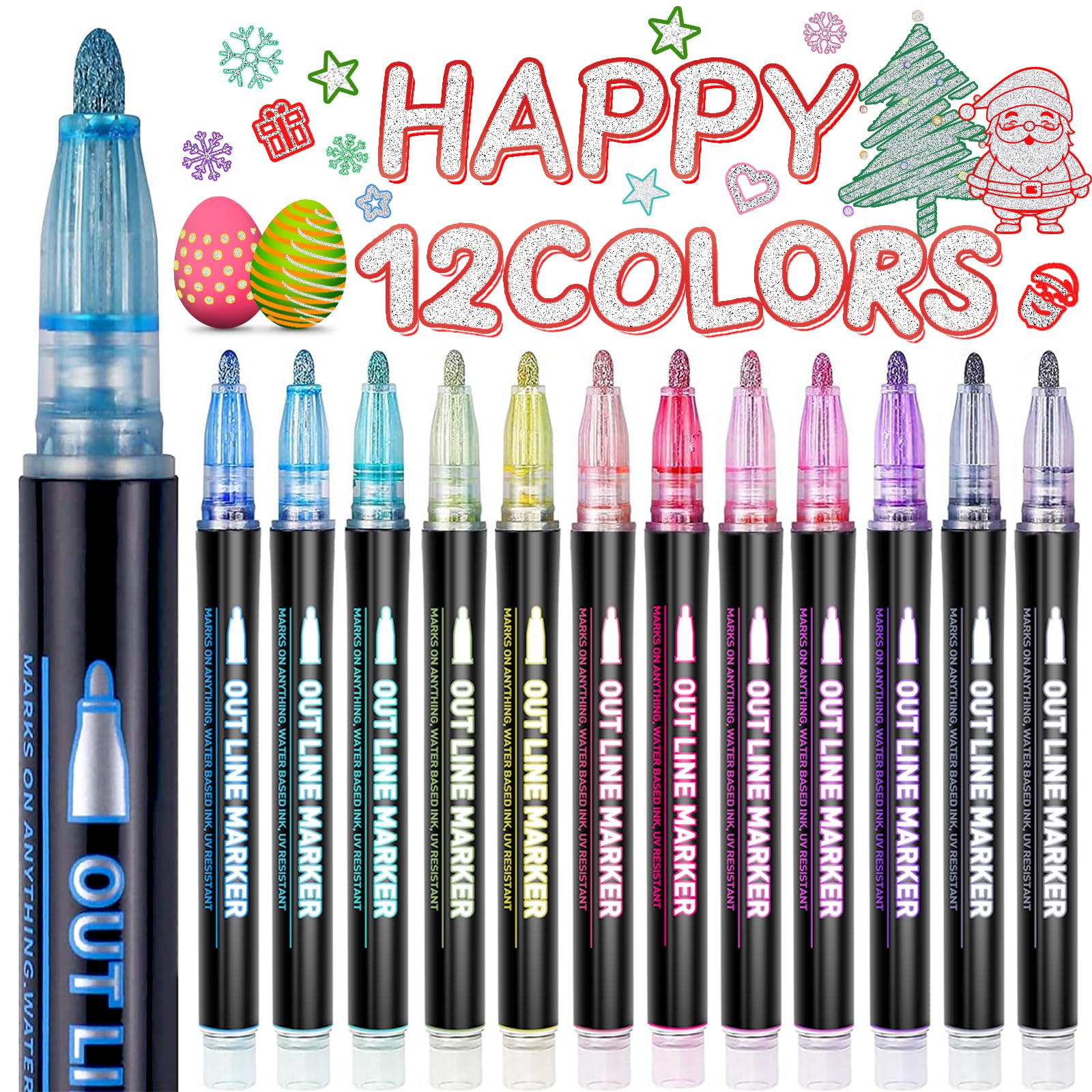 GLOPUS Easter outline markers with triple-tone glitter for vibrant paper crafts.