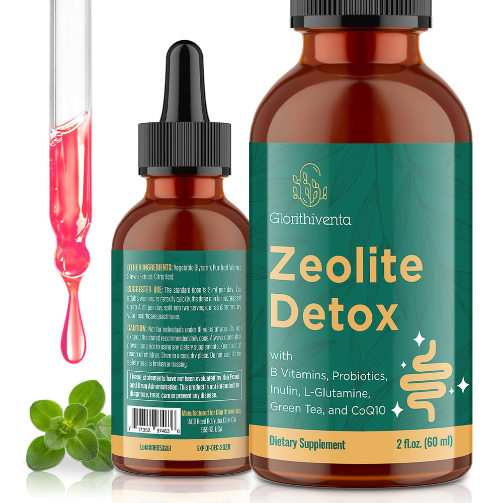 Glorithiventa Zeolite Detox bottle front showing a clean daily detox option