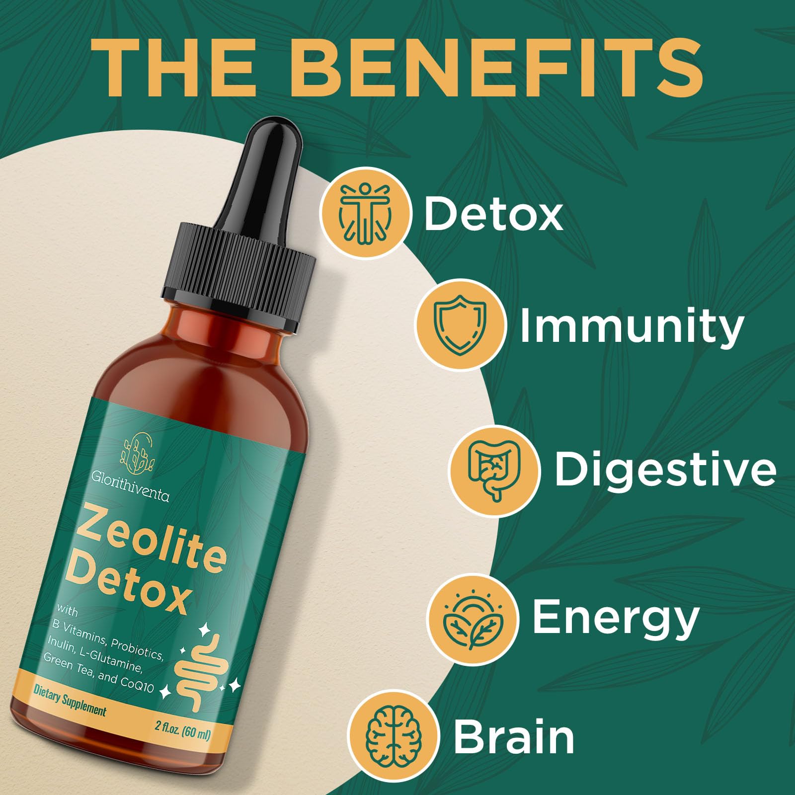 Glorithiventa Zeolite Detox dropper pour for easy daily dosing and convenience