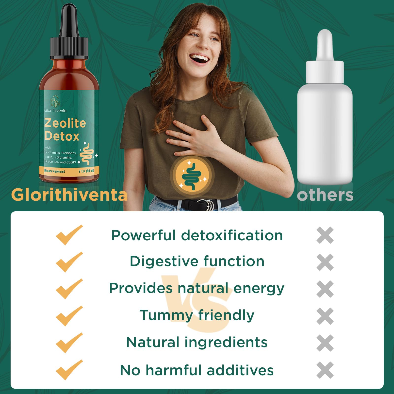 Glorithiventa Zeolite Detox drops in water for quick daily use