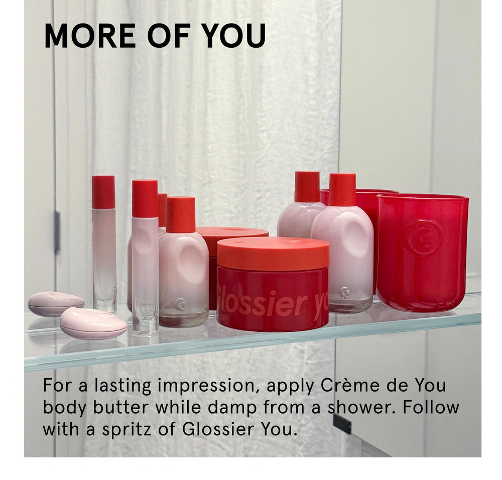 Glossier You focus on ambrox-ambrette base for warm, intimate scent.