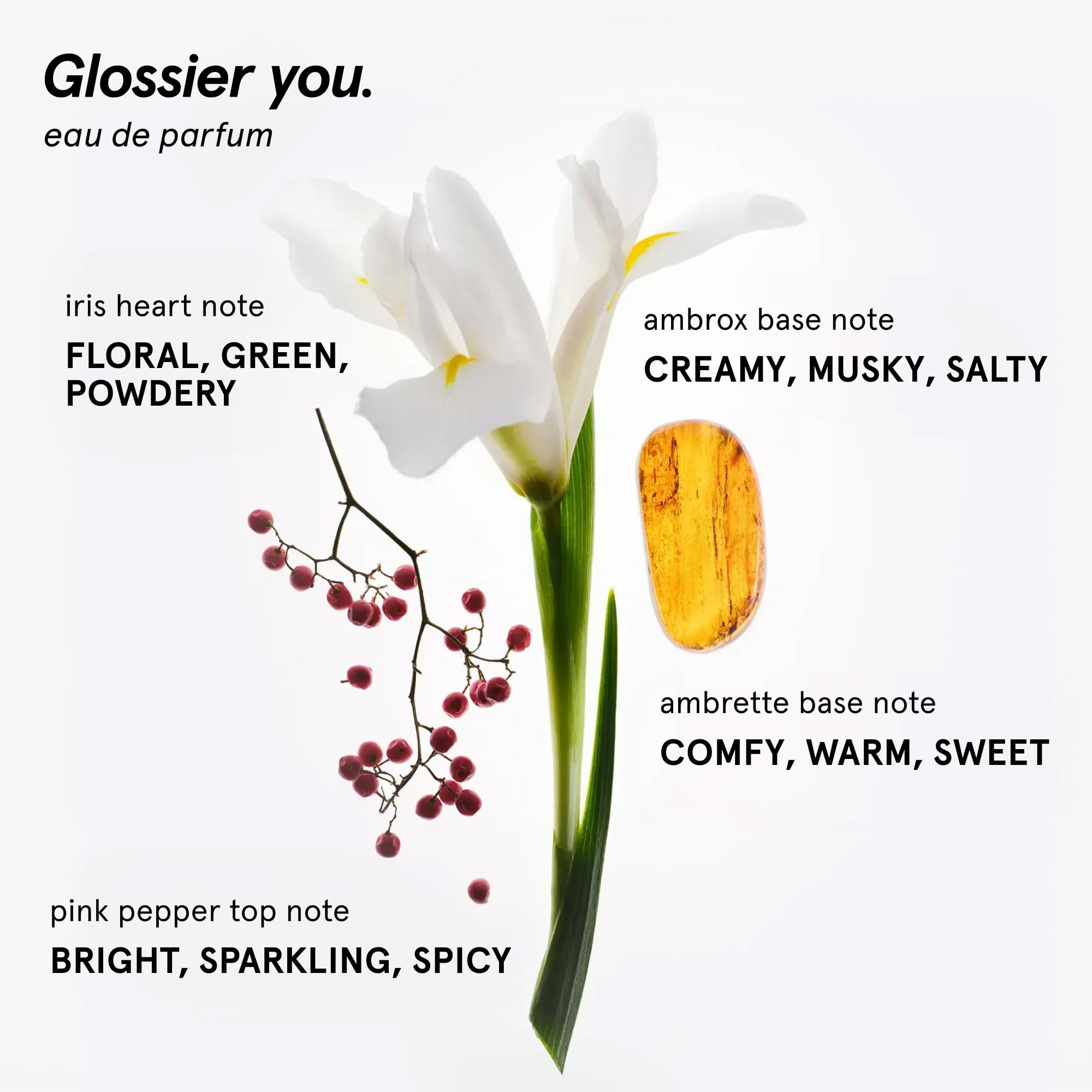 Glossier You packaging highlights pink pepper note for an inviting opening.