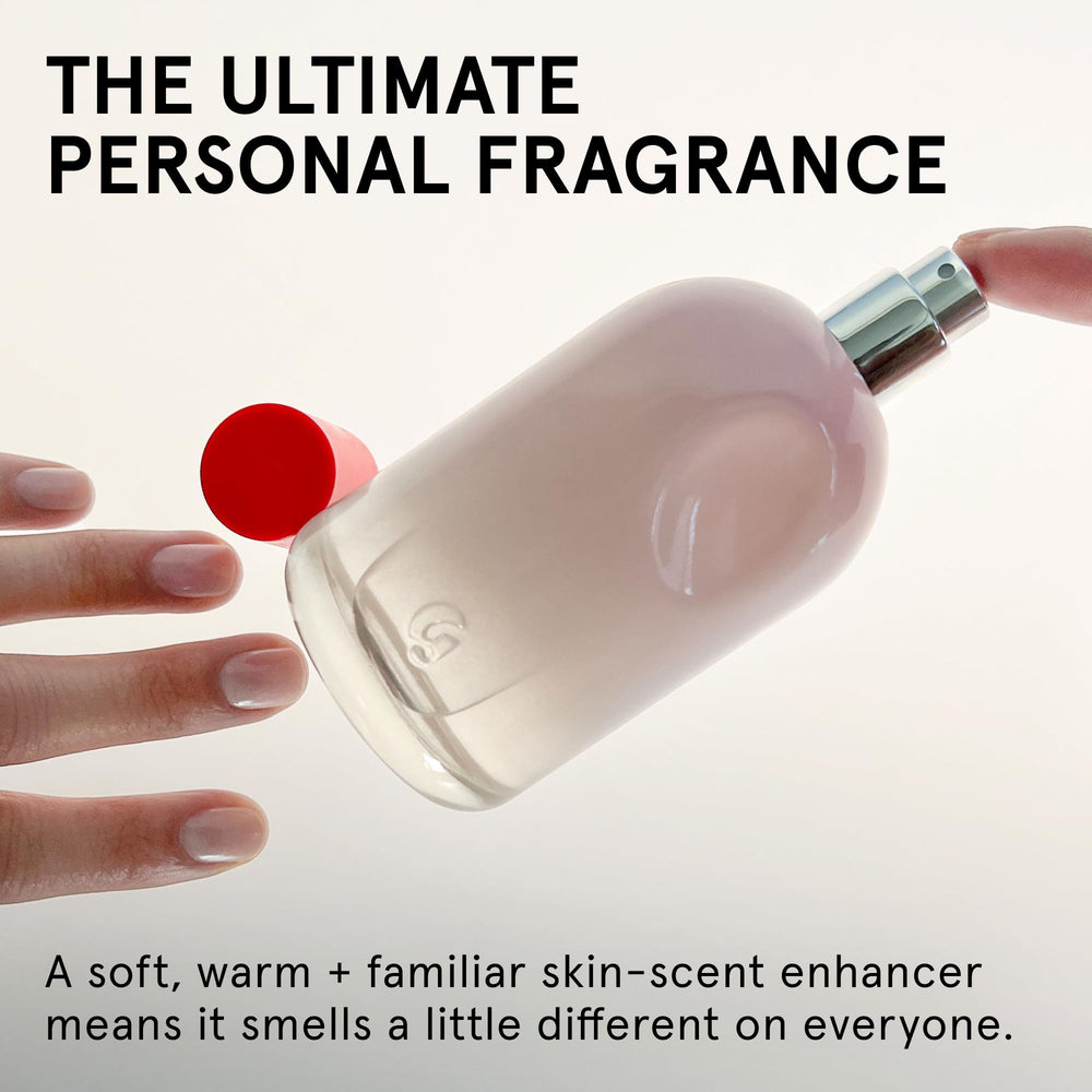 Glossier You thumbprint-indent detail highlights the personal scent idea.