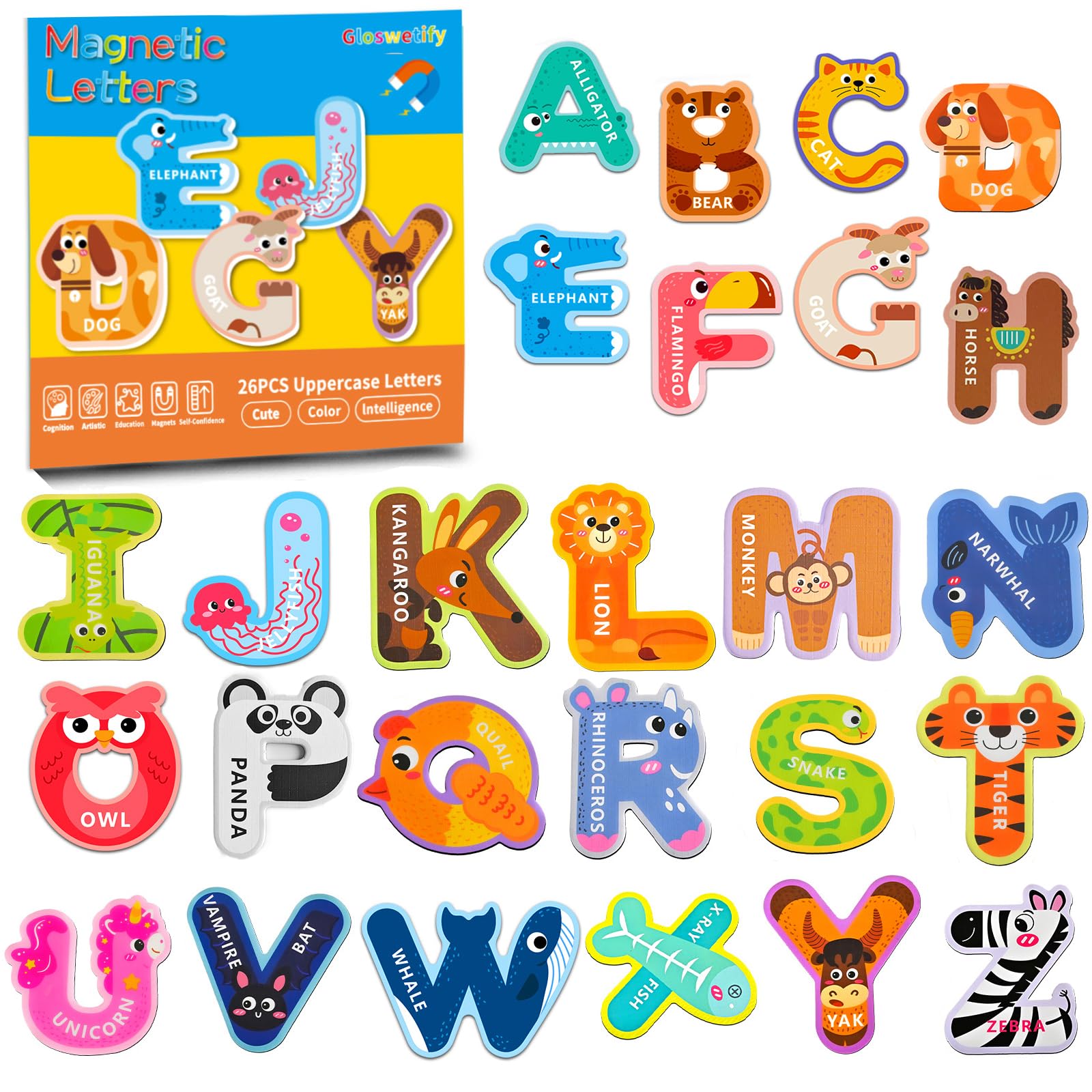 Gloswetify animal-shaped magnetic letters boost early alphabet play on the fridge.