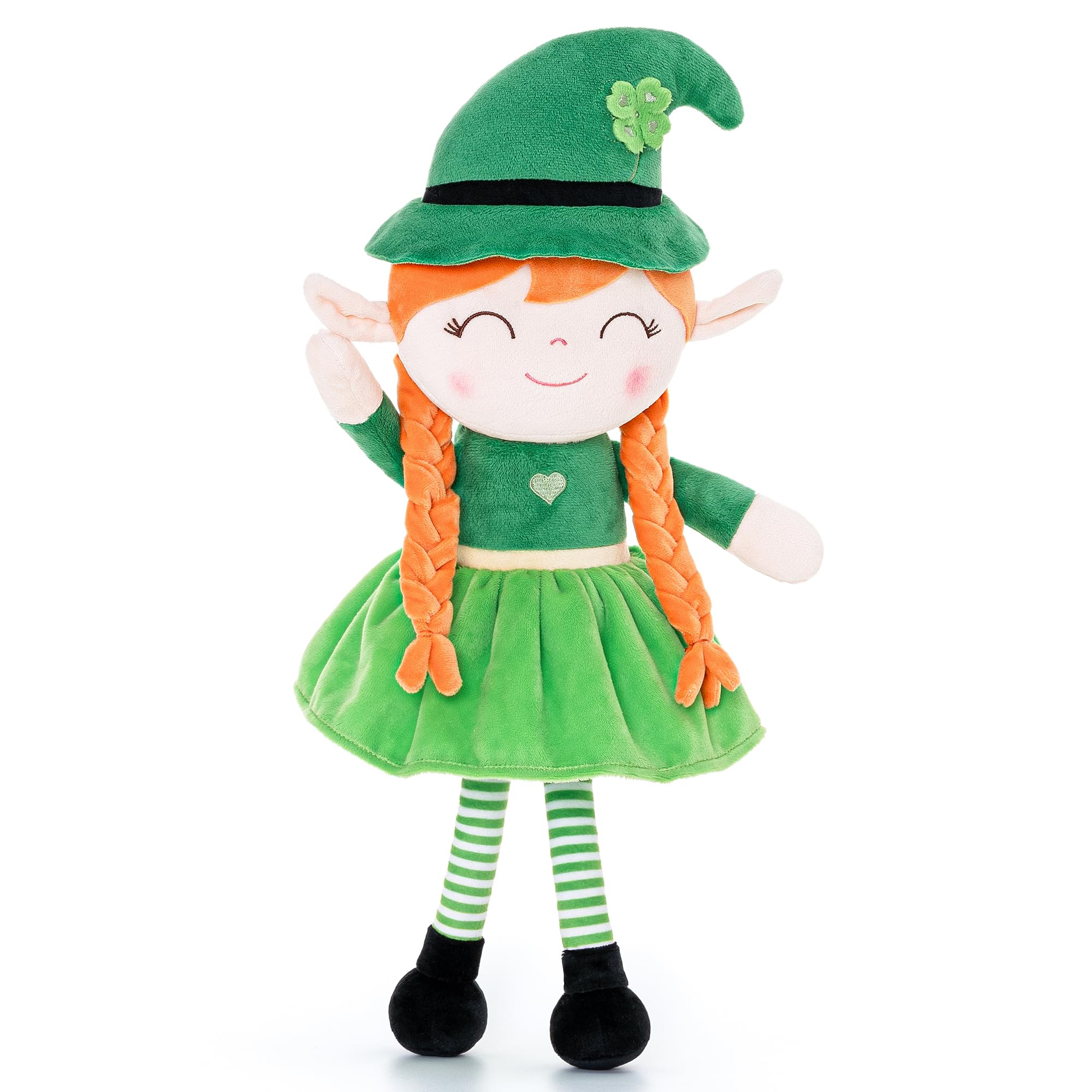 Gloveleya plush doll with shamrock wishes for festive comfort and gifting.